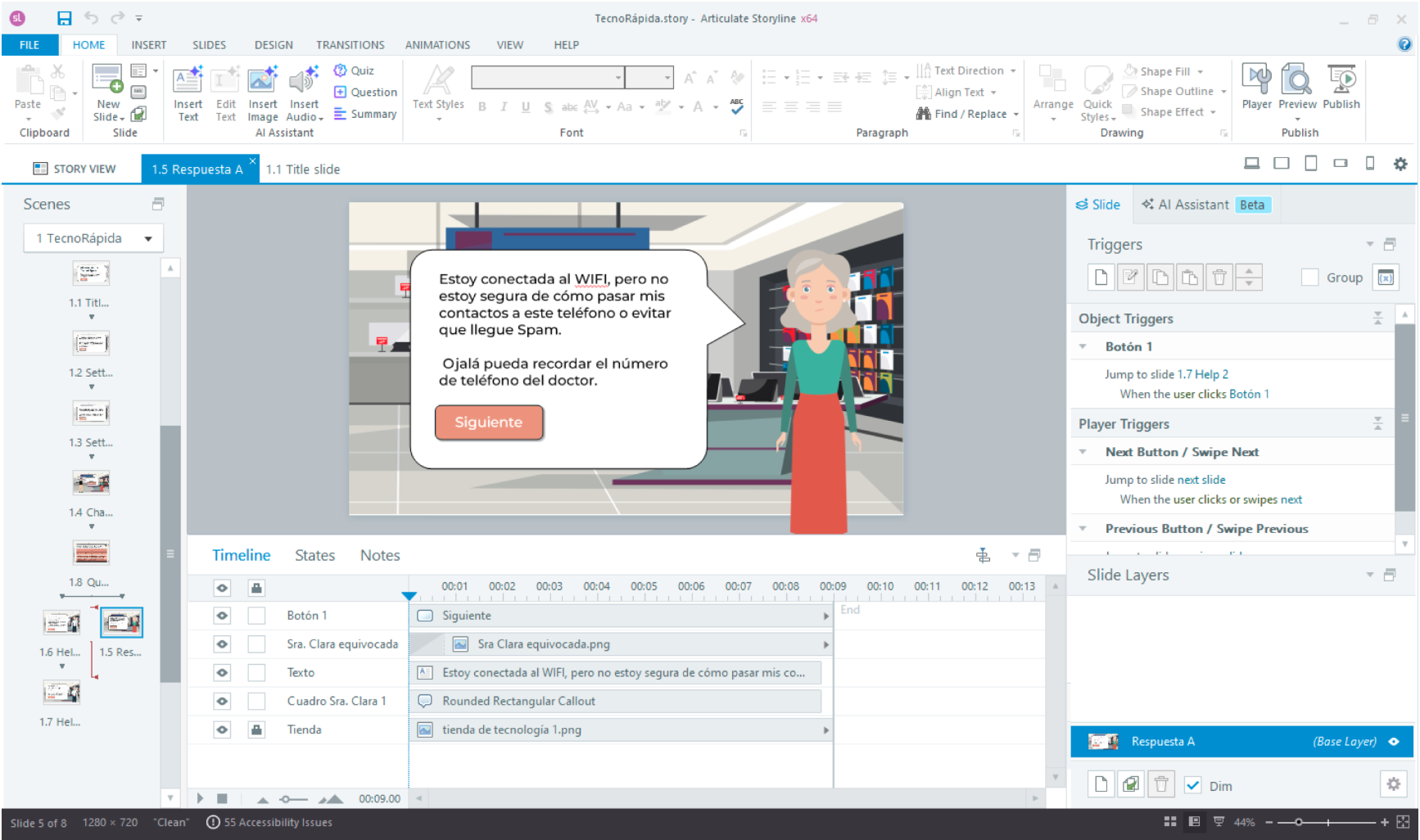 Imagen de prototipo interactivo del proyecto de TecnoRápida usando Articulate 360 Storyline. Imagen de prototipo interactivo del proyecto de TecnoRápida.